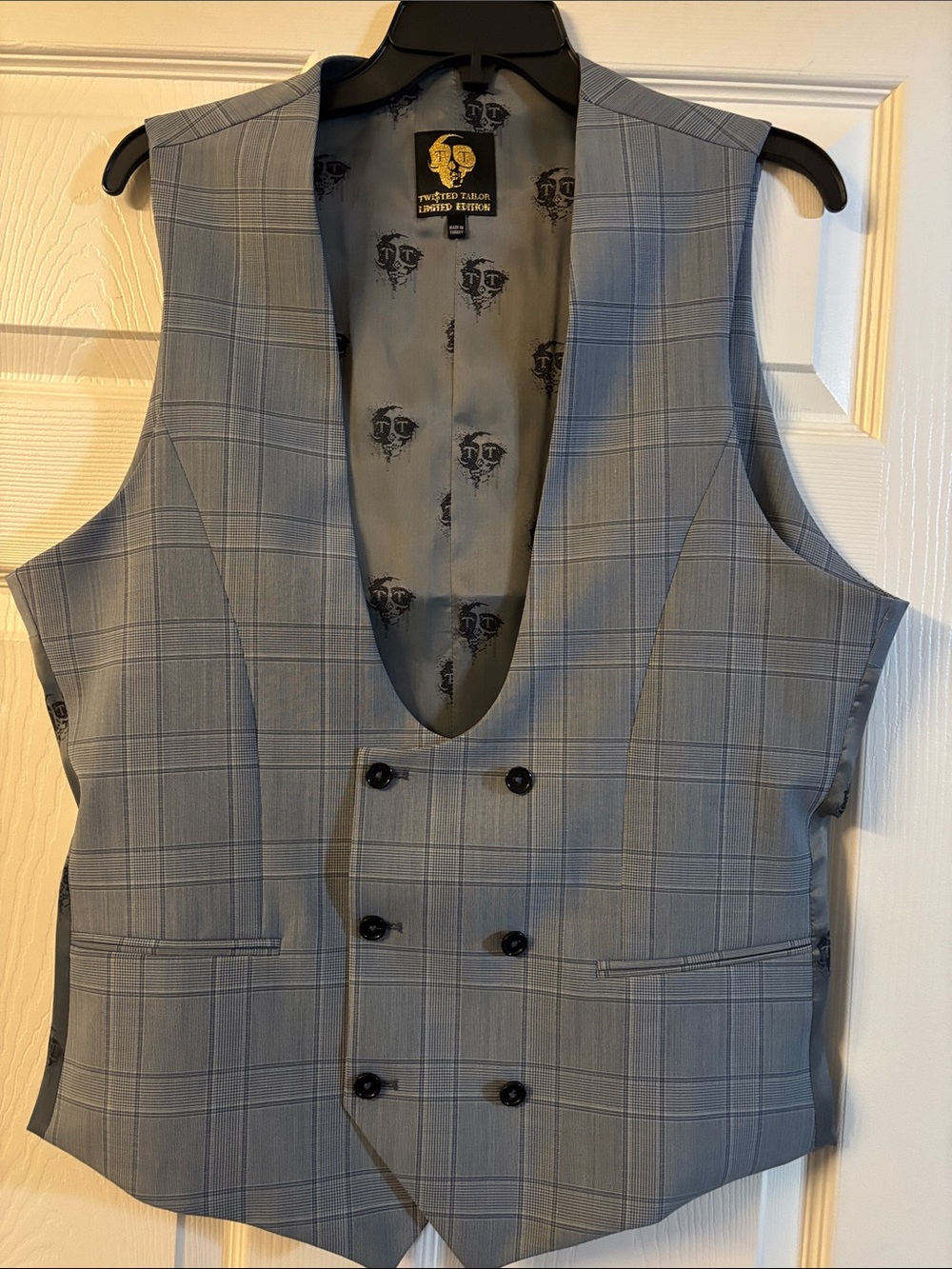 Twisted Tailor Light Blue Plaid Double-Breasted Vest